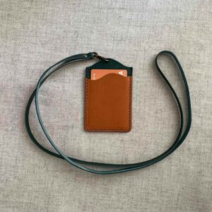 ‘Leather ID holder with lanyard’