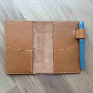 SALE – RTS – Pocket size cover with front pocket in Brandy with wide pen loop
